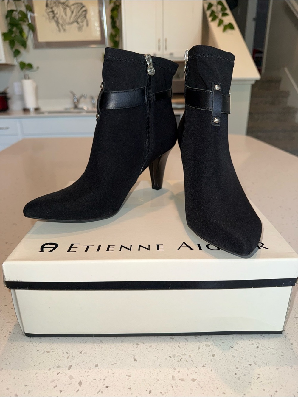 Etienne Aigner Black Pointed Toe Mid-Heel Ankle Boots